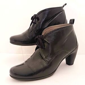 ECCO Blk Patent Leather Lace Up Bootie Sculpted Cone Heel EU 38 US 7-7.5